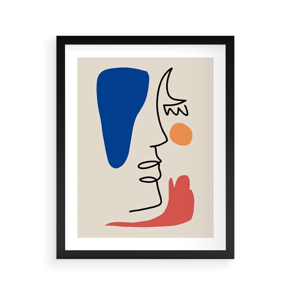 Plakat w ramie 40x50 - Rozbijające Symfonie Form - abstrakcyjny obraz, przypomina twarz - rama czarna