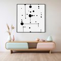 Obraz w ramie 50x50 - Nocne Zawirowania - abstrakcyjny plakat, czarne kropki i kreski - rama czarna
