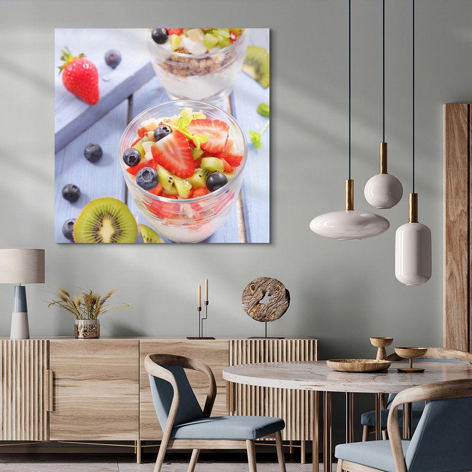 Obraz na płótnie 50x50 - Świeżość i Zdrowie - sałatka, owoce