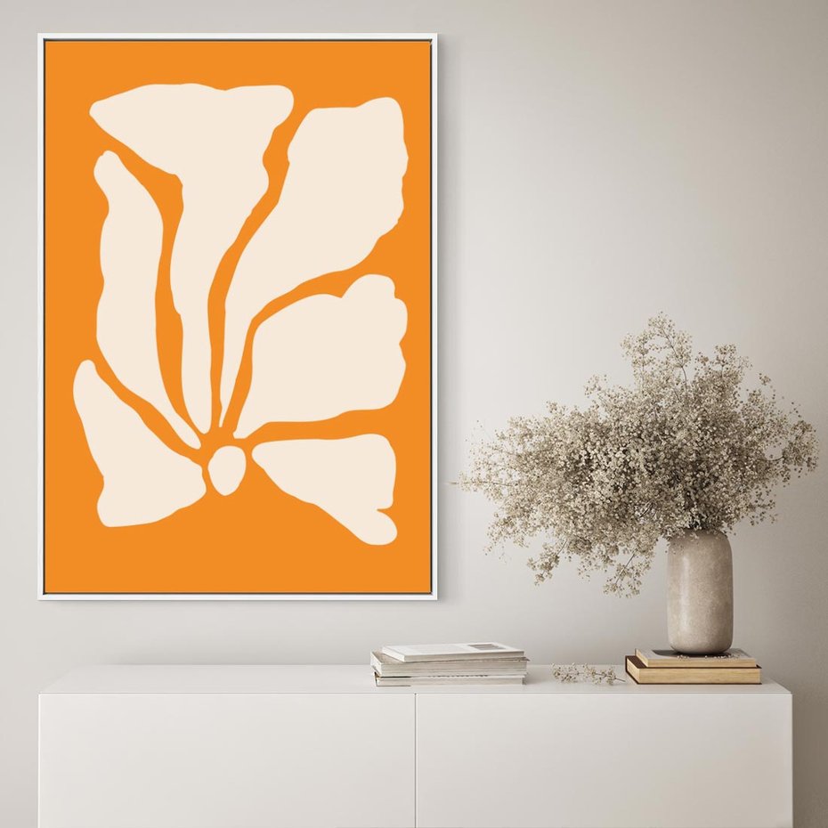 Obraz w ramie 80x120 - Wibracje Barw - abstrakcyjny boho plakat, pomarańczowe tło - rama biała