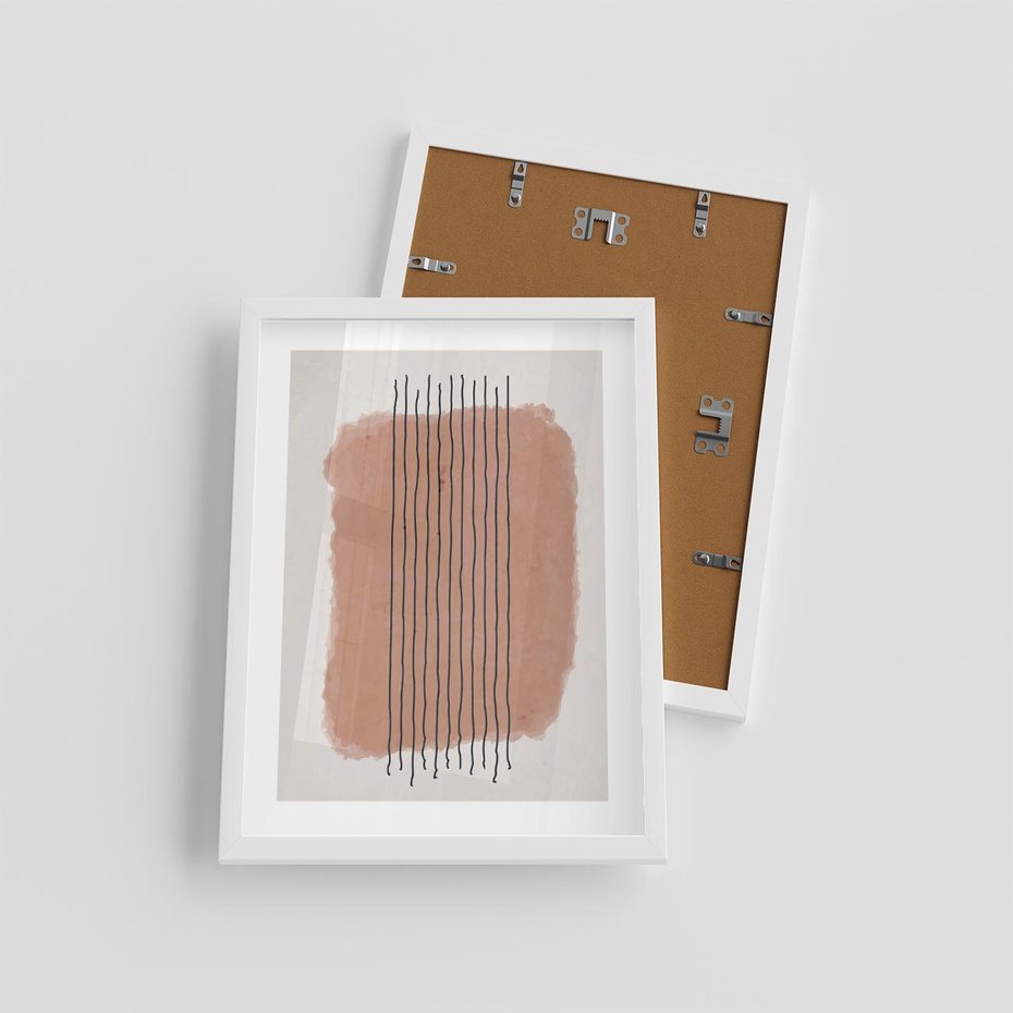 Plakat w ramie 30x40 - Rozmyte Widzenia - abstrakcyjna akwarelowa plama, nieregularne kreski - rama biała