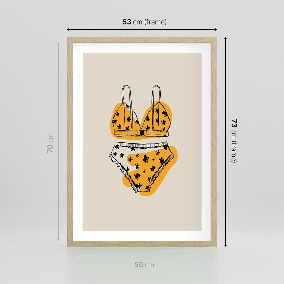 Plakat w ramie 50x70 - Minimalistyczny Szkic Bielizny - minimalistyczna grafika, szkic bielizny - rama drewno