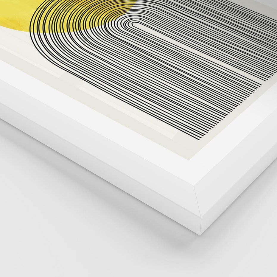 Plakat w ramie 40x50 - Słoneczne Odbicia - geometria, żółte koło - rama biała