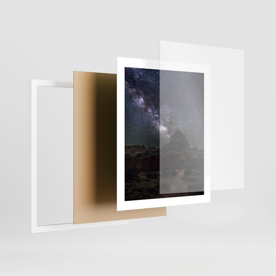 Plakat w ramie 40x50 - Gwiaździsta Noc na Pustyni - noc na pustyni, gwiździste niebo - rama biała