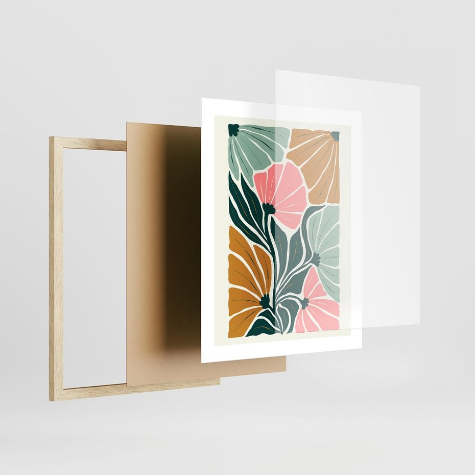Plakat w ramie 40x50 - Rozplątane Myśli - abstrakcyjna kompozycja, pastelowe kwiaty - rama drewno