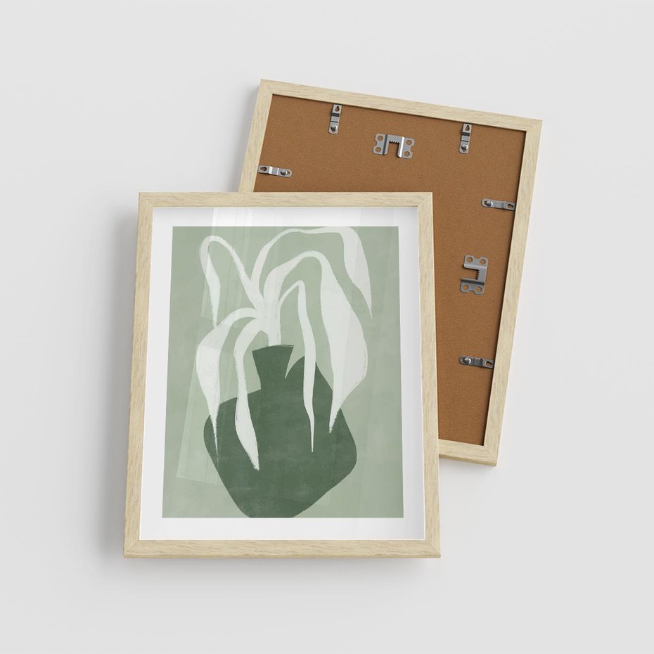 Plakat w ramie 40x50 - Zieleń Pulsującego Spokoju - zielona abstrakcja, zgaszona zieleń - rama drewno