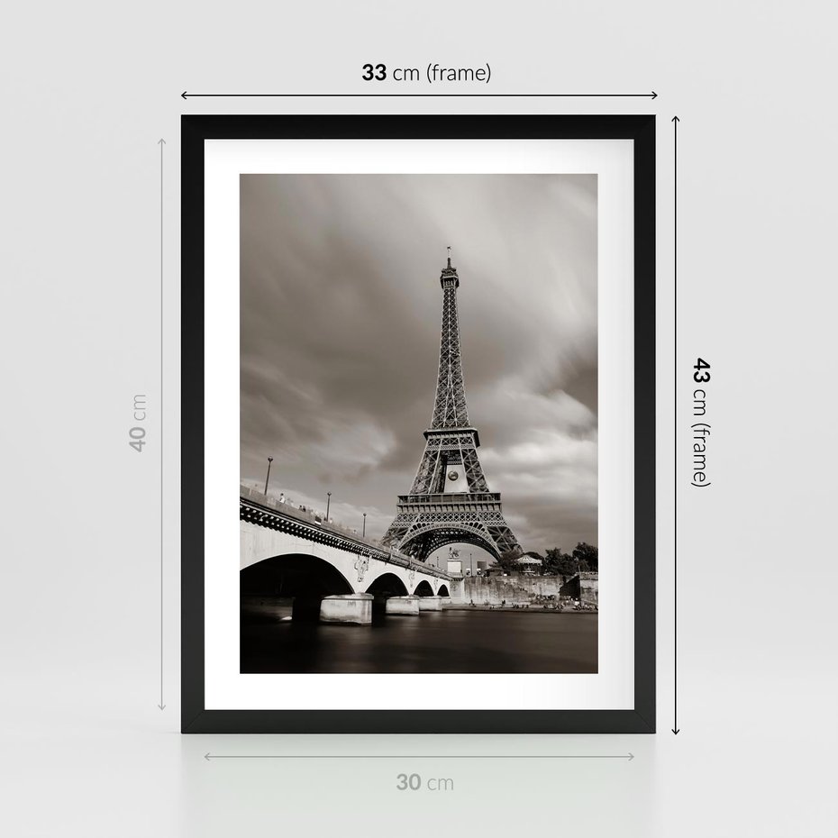 Plakat w ramie 30x40 - Mgiełka Eiffla - Paryż, Eiffla - rama czarna