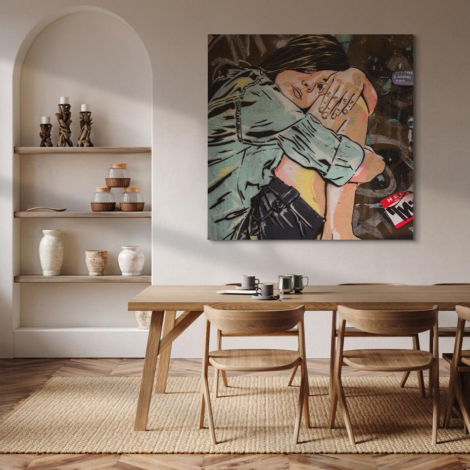 Obraz na płótnie 40x40 - Kobieta wśród graffiti - kobieta, graffiti