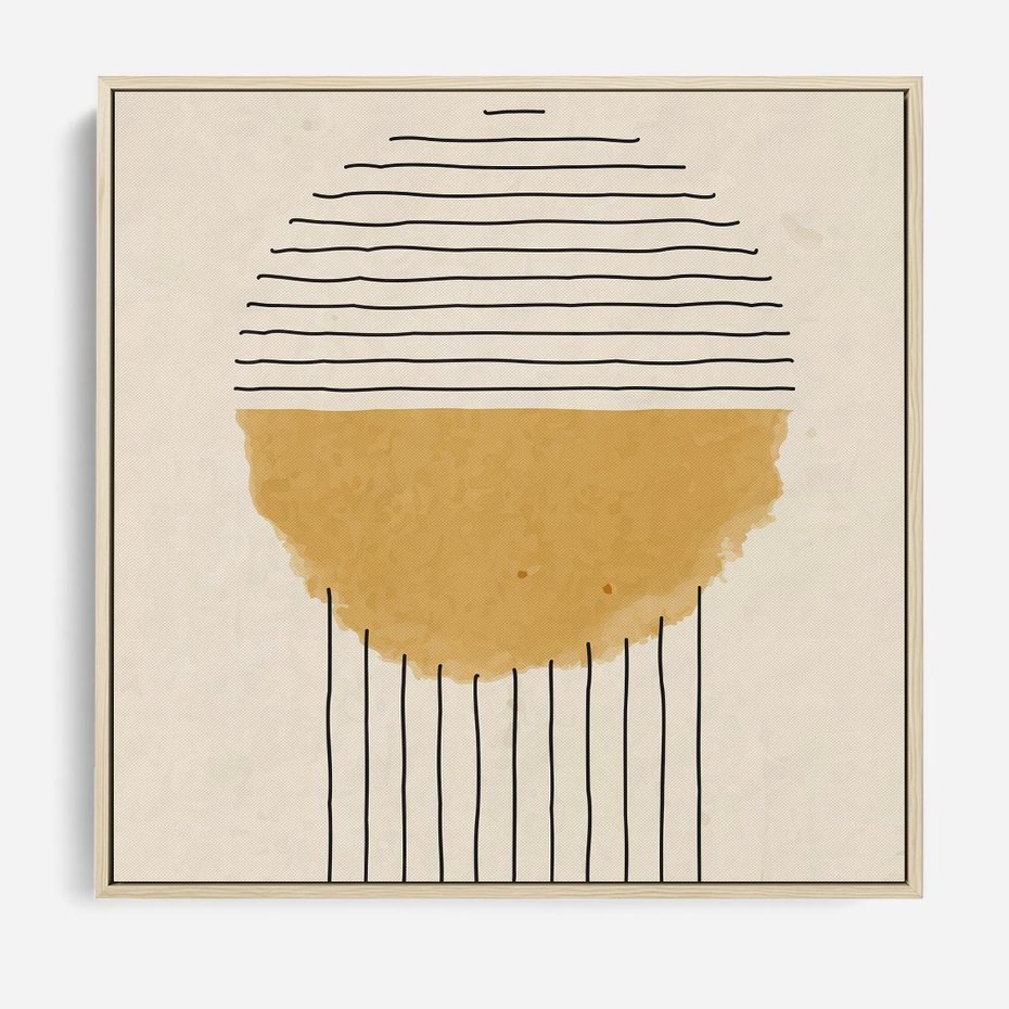 Obraz w ramie 50x50 - Podróżne Kreski - akwarelowa plama, geometryczne szkicowane kształty - rama drewno