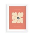 Plakat w ramie 50x70 - Malowane Kolorowe Echa - minimalistyczna grafika, biały kwiat na różowym tle - rama biała