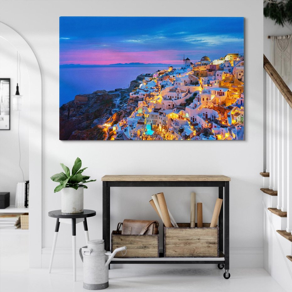 Obraz na płótnie 100x70 - Wyblakłe wspomnienia gwiazd - Santorini, wieczór