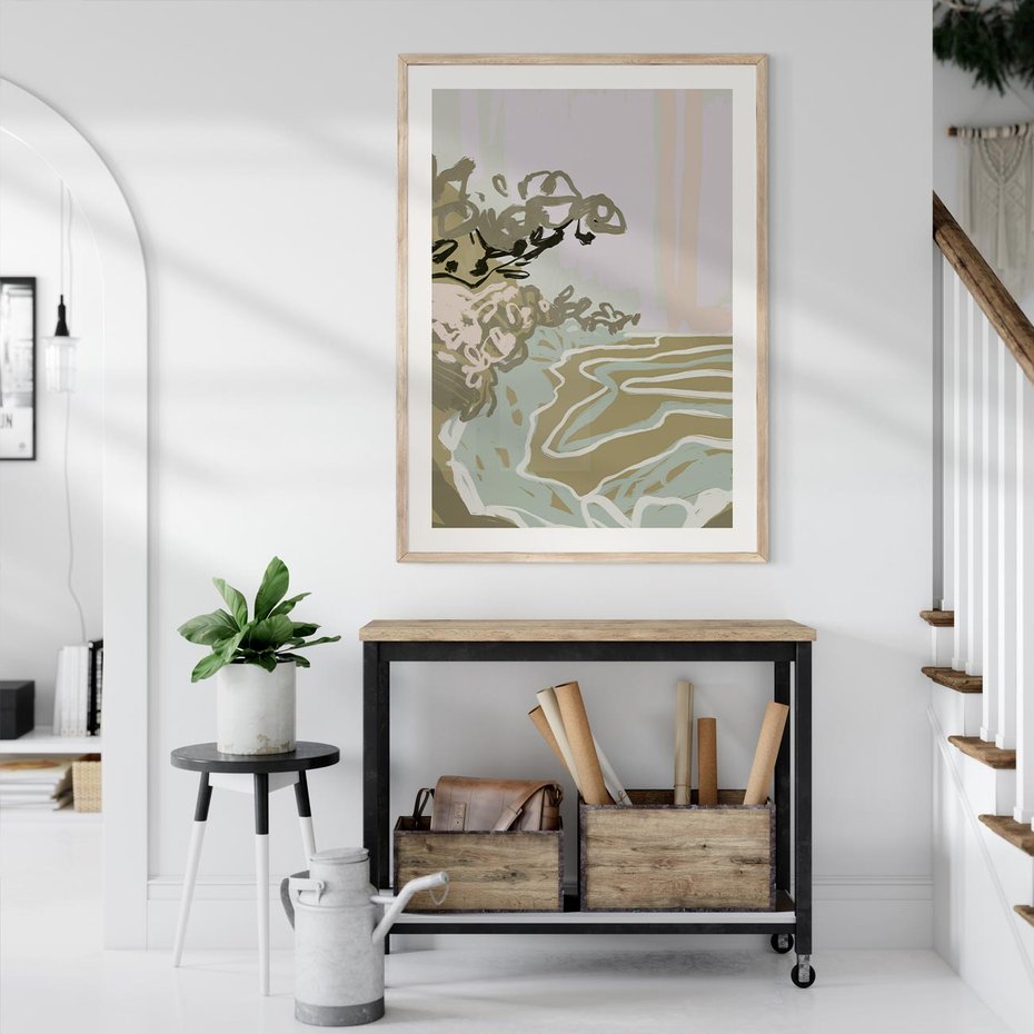 Plakat w ramie 30x40 - Wizja Przestrzeni - pastelowy krajobraz, nowoczesny plakat - rama drewno