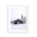 Plakat w ramie 30x40 - Zimowy Azyl: Domek w Górach - domek w górach, śnieg - rama biała