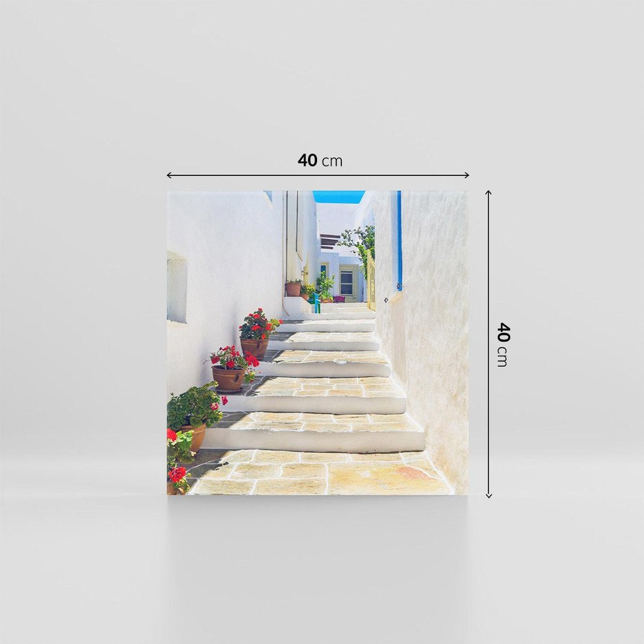 Obraz na płótnie 40x40 - Urok Greckiej Uliczki - grecka, uliczka