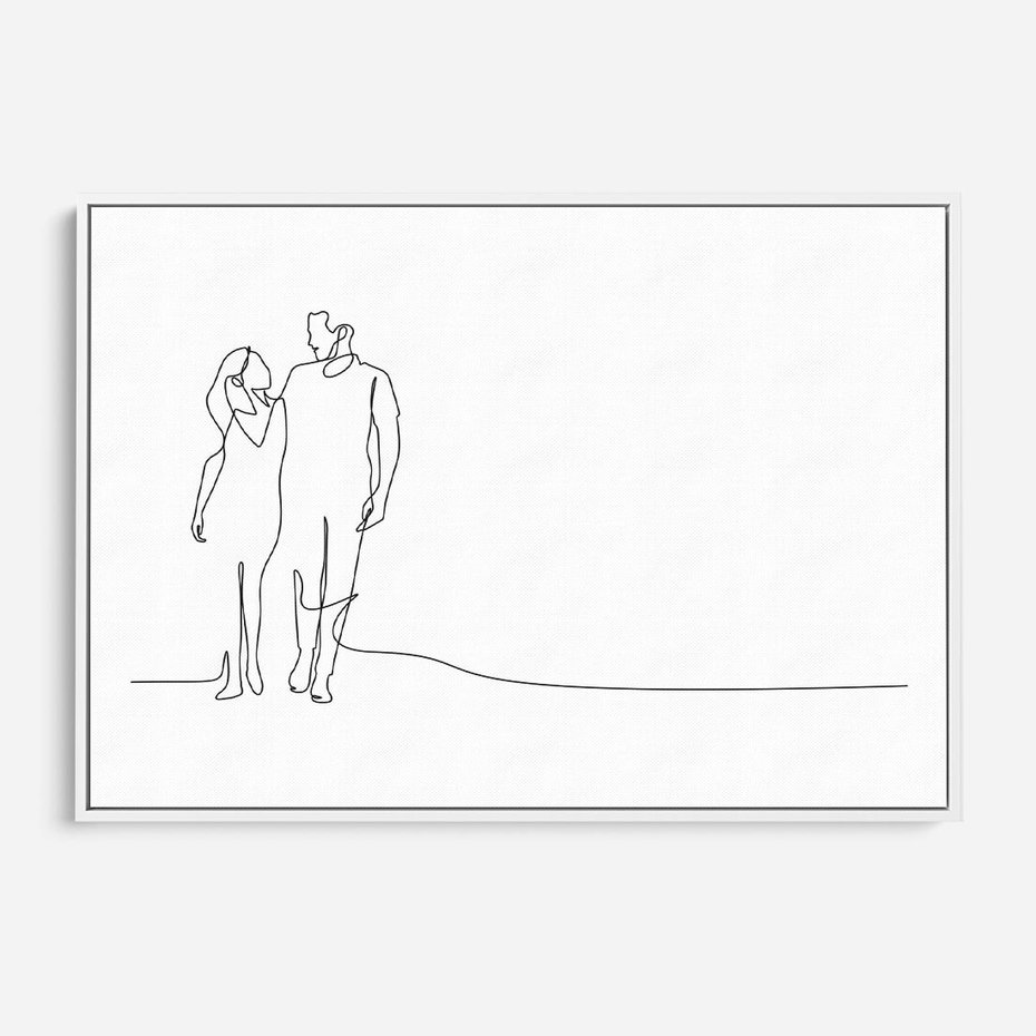 Obraz w ramie 120x80 - Wspólne Kroki - line art, szkic - rama biała