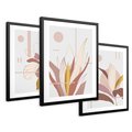 Zestaw obrazy w ramie 50x70 galeria - Złote, liście, pastelowe, nowoczesne - rama czarna