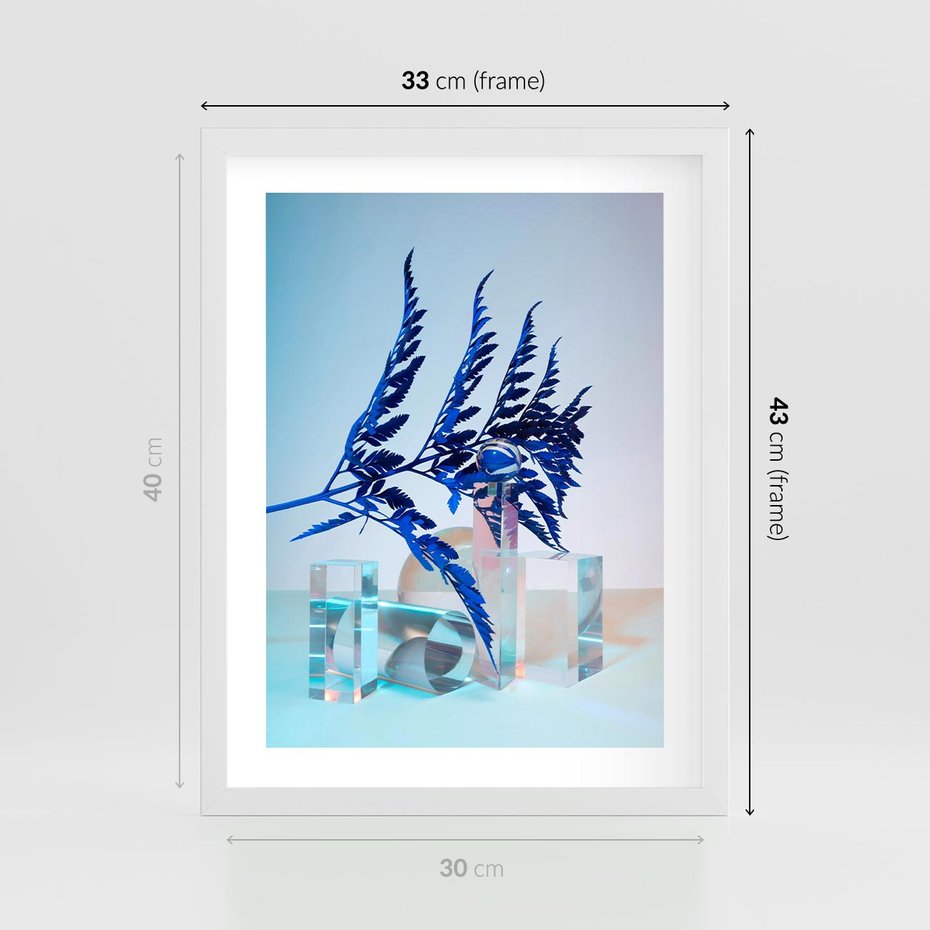 Plakat w ramie 30x40 - Intensywny Kolor Natury - liście, kobalt - rama biała