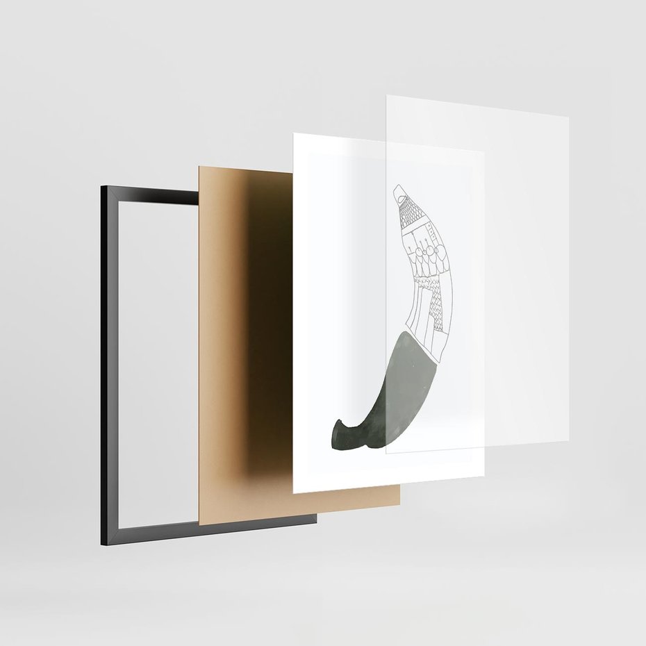 Plakat w ramie 50x70 - Rozkwitające Barwy Akwareli - minimalistyczny plakat, banan - rama czarna