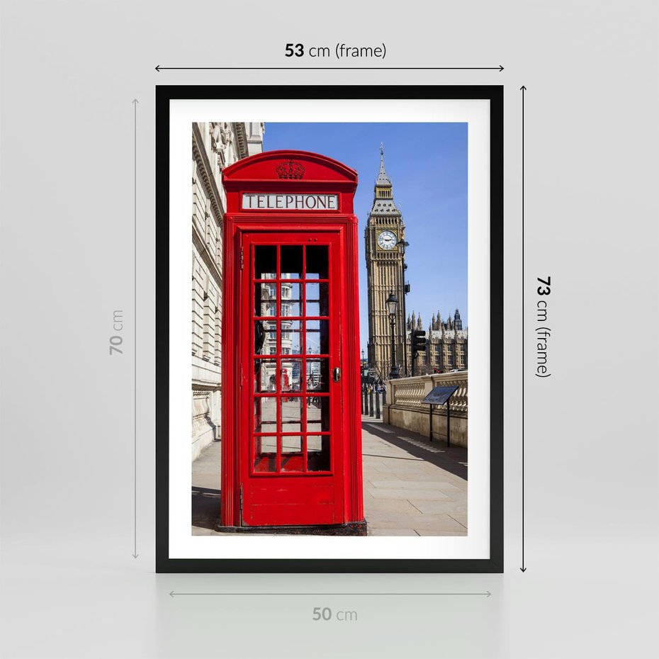 Plakat w ramie 50x70 - Ikoniczna budka telefoniczna w Londynie - budka, telefoniczna - rama czarna