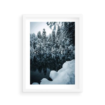 Plakat w ramie 40x50 - Zima nad Jeziorem - krajobraz zimowy, jezioro - rama biała