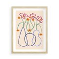 Plakat w ramie 50x70 - Migocące Pastelowe Impresje - minimalistyczny abstrakcyjny obraz, prymitywne kwiatki - rama drewno