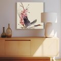 Obraz w ramie 50x50 - Szept Japonii - japońska sztuka, ptak - rama biała