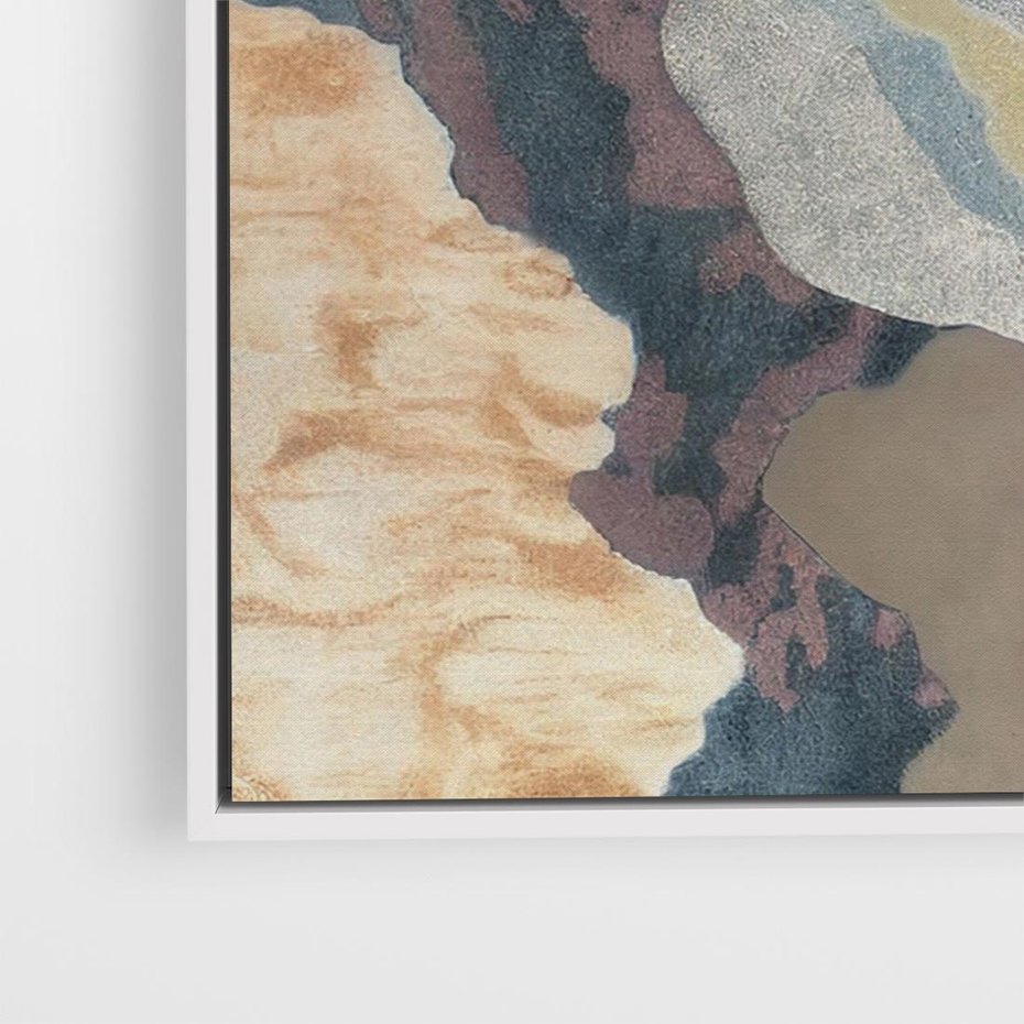 Obraz w ramie 70x50 - Melancholijne oddechy pędzla - abstrakcyjne formy, zgaszone kolory - rama biała