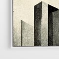 Obraz w ramie 70x100 - Mroczne Wieżowce - postarzana grafika, perspektywa budynków wieżowców - rama biała