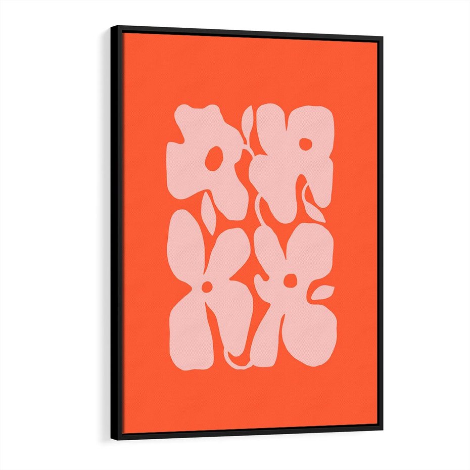 Obraz w ramie 70x100 - Taniec Abstrakcji - kwiaty, energetyczne pomarańczowe tłó - rama czarna