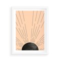Plakat w ramie 50x70 - Migocące Kształty Promieni - boho czarne słońce, nowoczesna grafika - rama biała