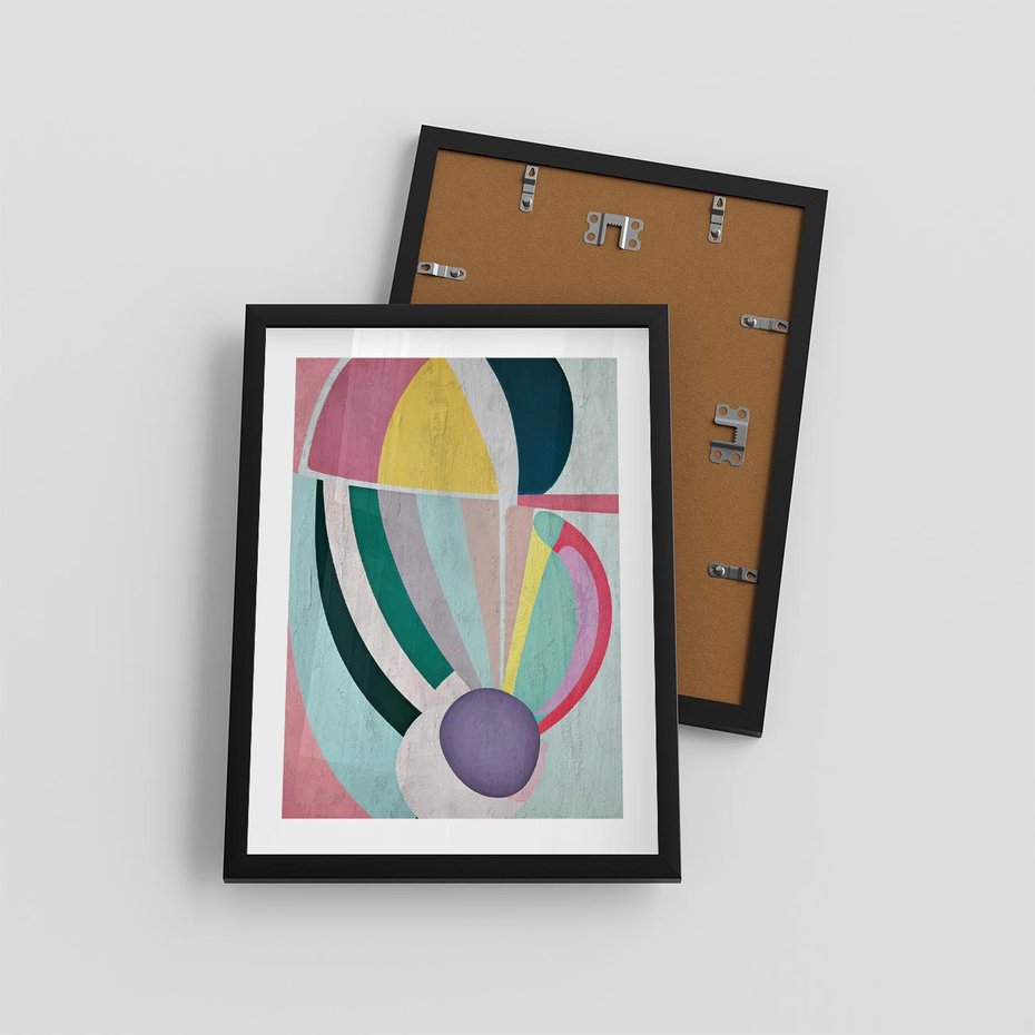 Plakat w ramie 30x40 - Podróżne Echa Przestrzeni - abstrakcyjne dziwne kształty, olejny obraz - rama czarna