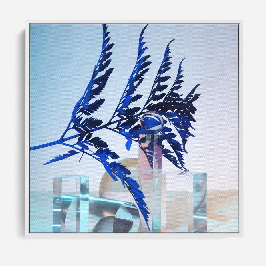 Obraz w ramie 80x80 - Intensywny Kolor Natury - liście, kobalt - rama biała