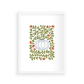 Plakat w ramie 30x40 - Wewnętrzne Fale - kwiaty w wazonie, minimalizm - rama biała