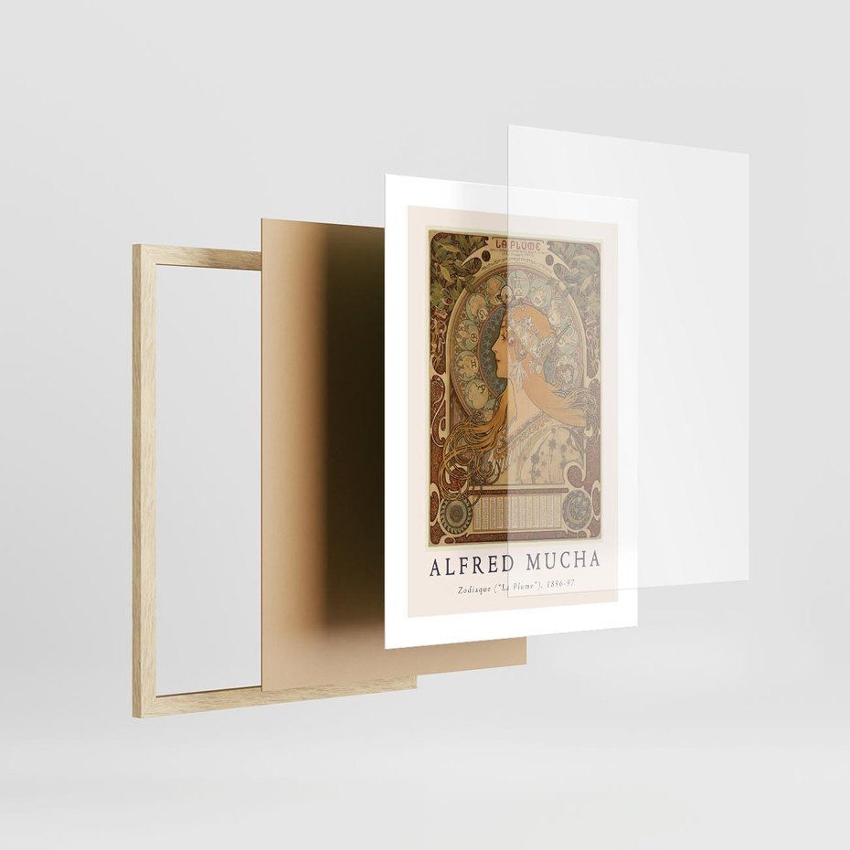 Plakat w ramie 30x40 - Mucha: Reprodukcja i Typografia na Plakacie - reprodukcja, alfons mucha - rama drewno