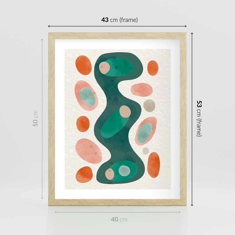 Plakat w ramie 40x50 - Wewnętrzne Spektrum - abstrakcyjne formy, dominujący kolor zielony - rama drewno