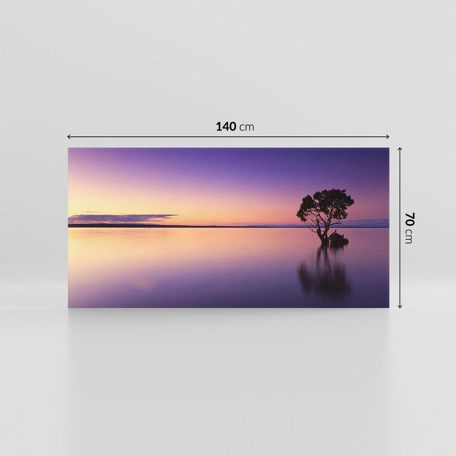 Obraz na płótnie 140x70 - Jezioro wśród drzew o zachodzie - jezioro, drzewo
