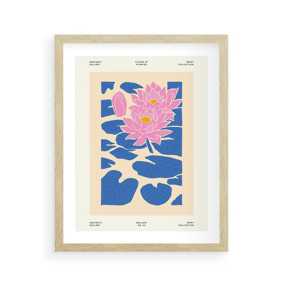 Plakat w ramie 40x50 - Rozświetlone Odbicia - lilie wodne, pastelowe kolory - rama drewno