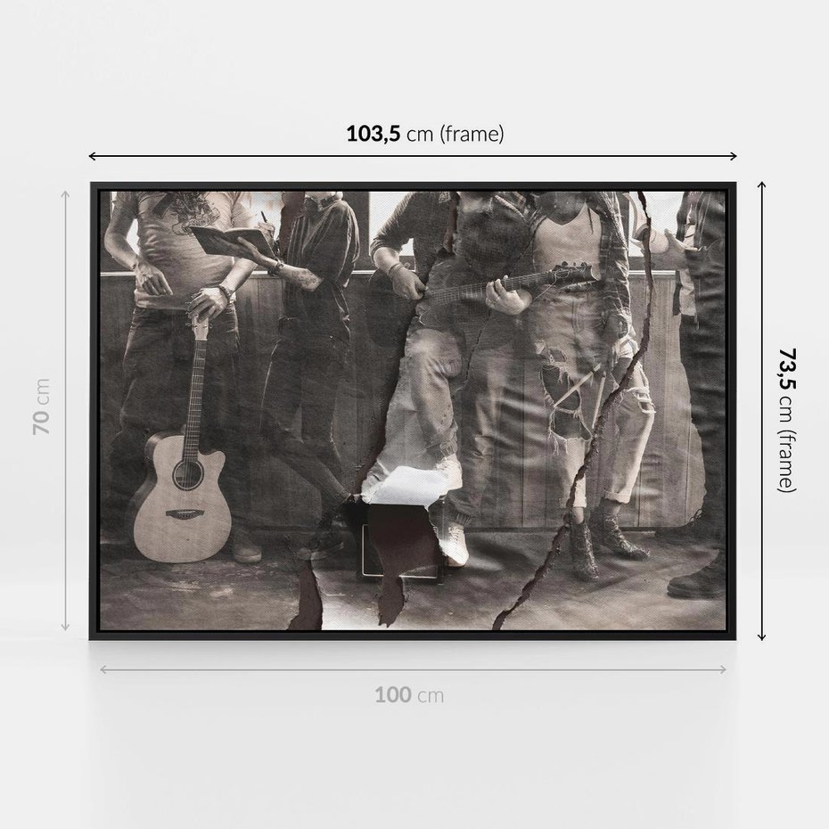 Obraz w ramie 100x70 - Dźwięki Minionej Ery - postarzona fotografia retro, podarta fotografia - rama czarna