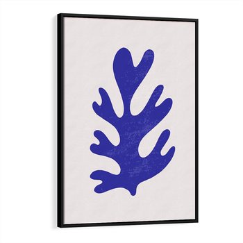 Obraz w ramie 50x70 - Przenikająca Struktura - boho plakat, niebieski liść w intensywnym kolorze - rama czarna