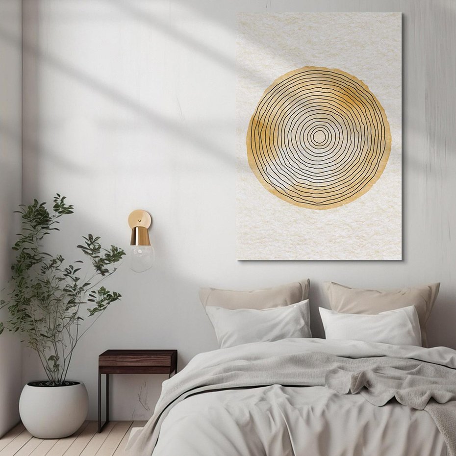 Obraz na płótnie 80x120 - Zapisane w promieniach słońca - beżowe strukturalne tło, koła