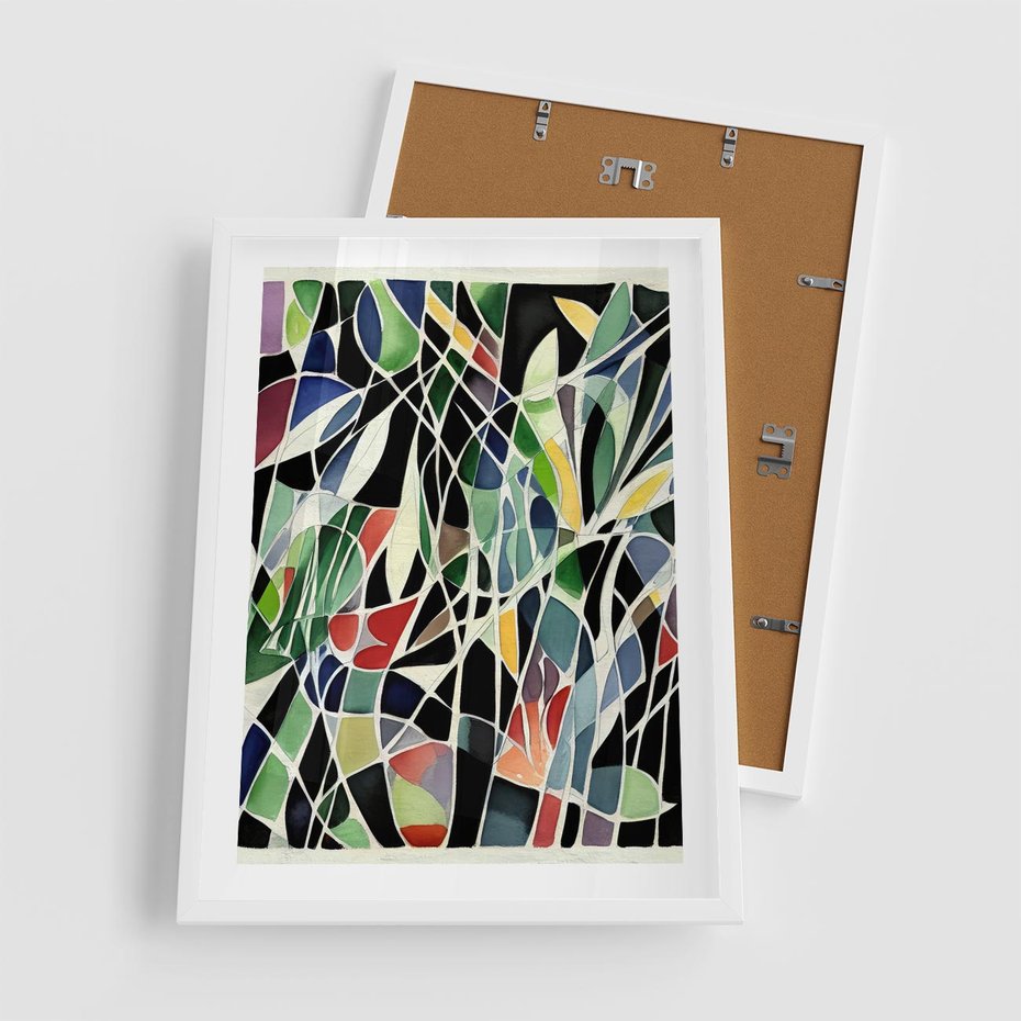 Plakat w ramie 50x70 - Taniec Plam i Kształtów - abstrakcyjny akwarelowy obraz, plamy - rama biała