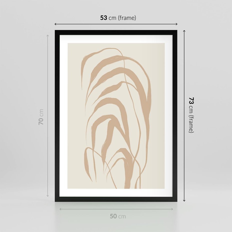 Plakat w ramie 50x70 - Formy Nowoczesności - minimalistyczny plakat, liście palmy - rama czarna