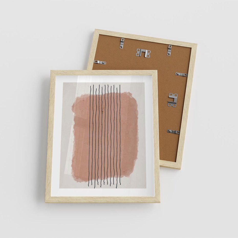 Plakat w ramie 40x50 - Rozmyte Widzenia - abstrakcyjna akwarelowa plama, nieregularne kreski - rama drewno