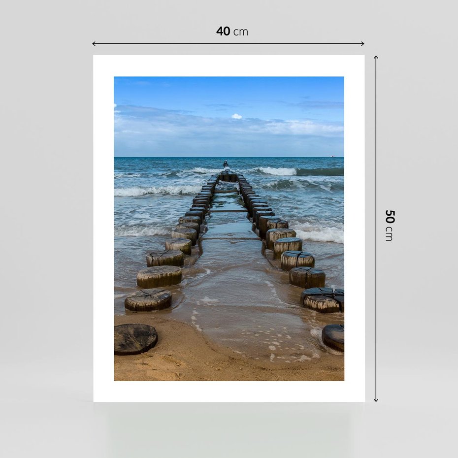 Plakat bez ramy 40x50 - Falochron na brzegu morza - falochron, morze