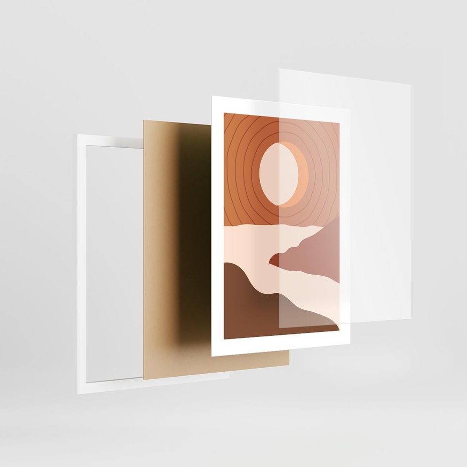 Plakat w ramie 30x40 - Sztuka Zachodu Słońca: Nowoczesna Sceneria - plakat, nowoczesna grafika - rama biała