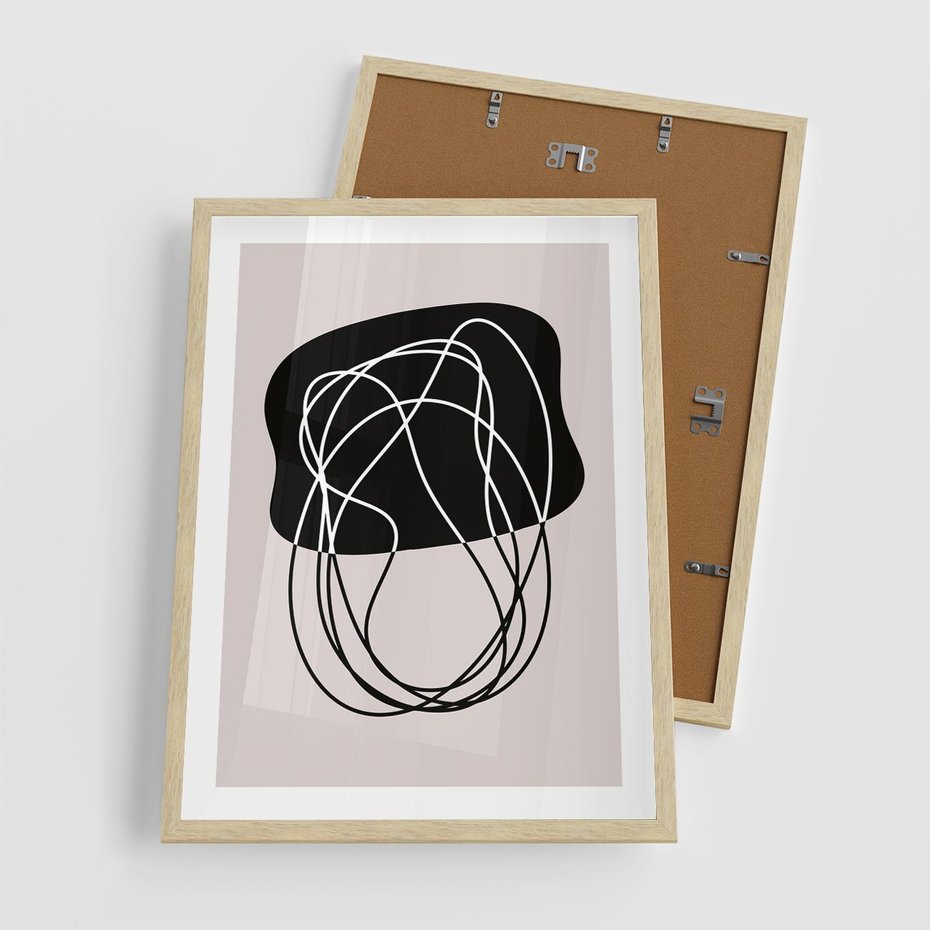 Plakat w ramie 50x70 - Abstrakcyjne Harmonie - abstrakcyjne szkicowane linie, minimalizm - rama drewno