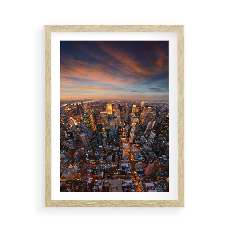 Plakat w ramie 50x70 - Miasto wieżowców w perspektywie - miasto, wieżowce - rama drewno
