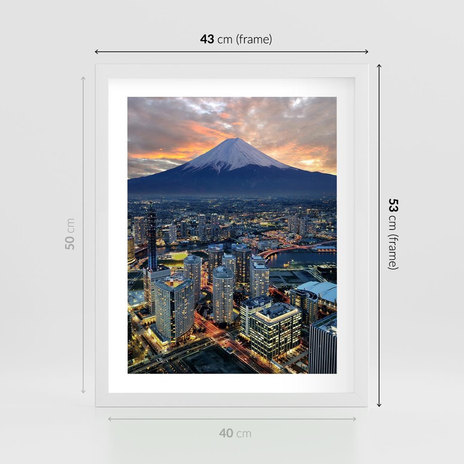 Plakat w ramie 40x50 - Miasto na Górnym Horyzoncie - miasto, góry - rama biała