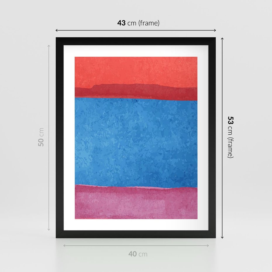 Plakat w ramie 40x50 - Migocące Formy - kolorowe akwarelowe pasy, odcienie czerwień - rama czarna