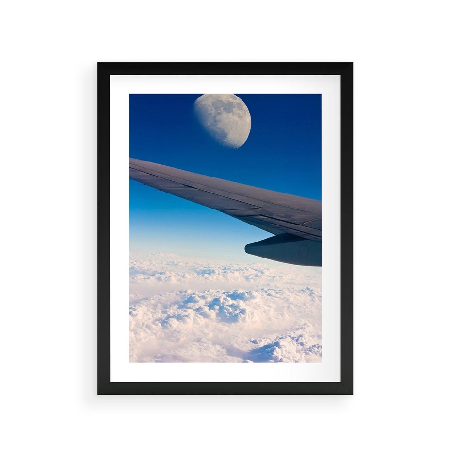 Plakat w ramie 30x40 - Samolot ku Księżycowi - samolot, ksieżyc - rama czarna